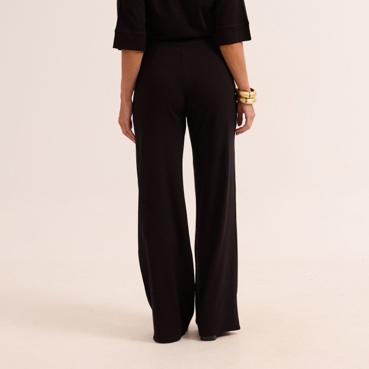 Calça Pantalona Viscose Slub com Elastano e Fechamento Lateral