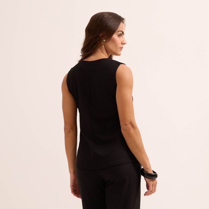 Colete Feminino Longo em Linho com Elastano
