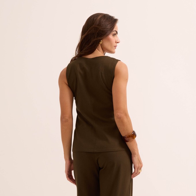 Colete Feminino Longo em Linho com Elastano