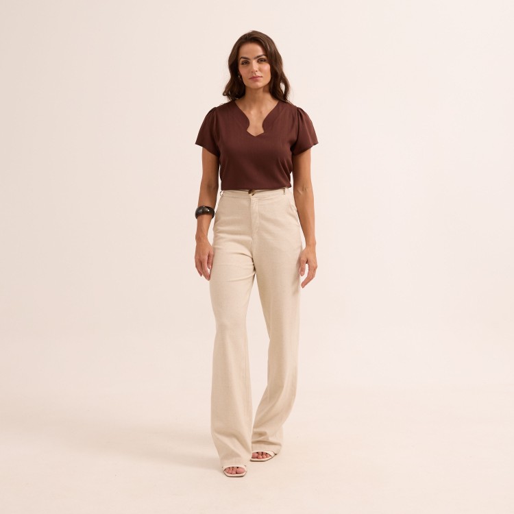 Calça Linho com Elastano com Elástico nas Costas