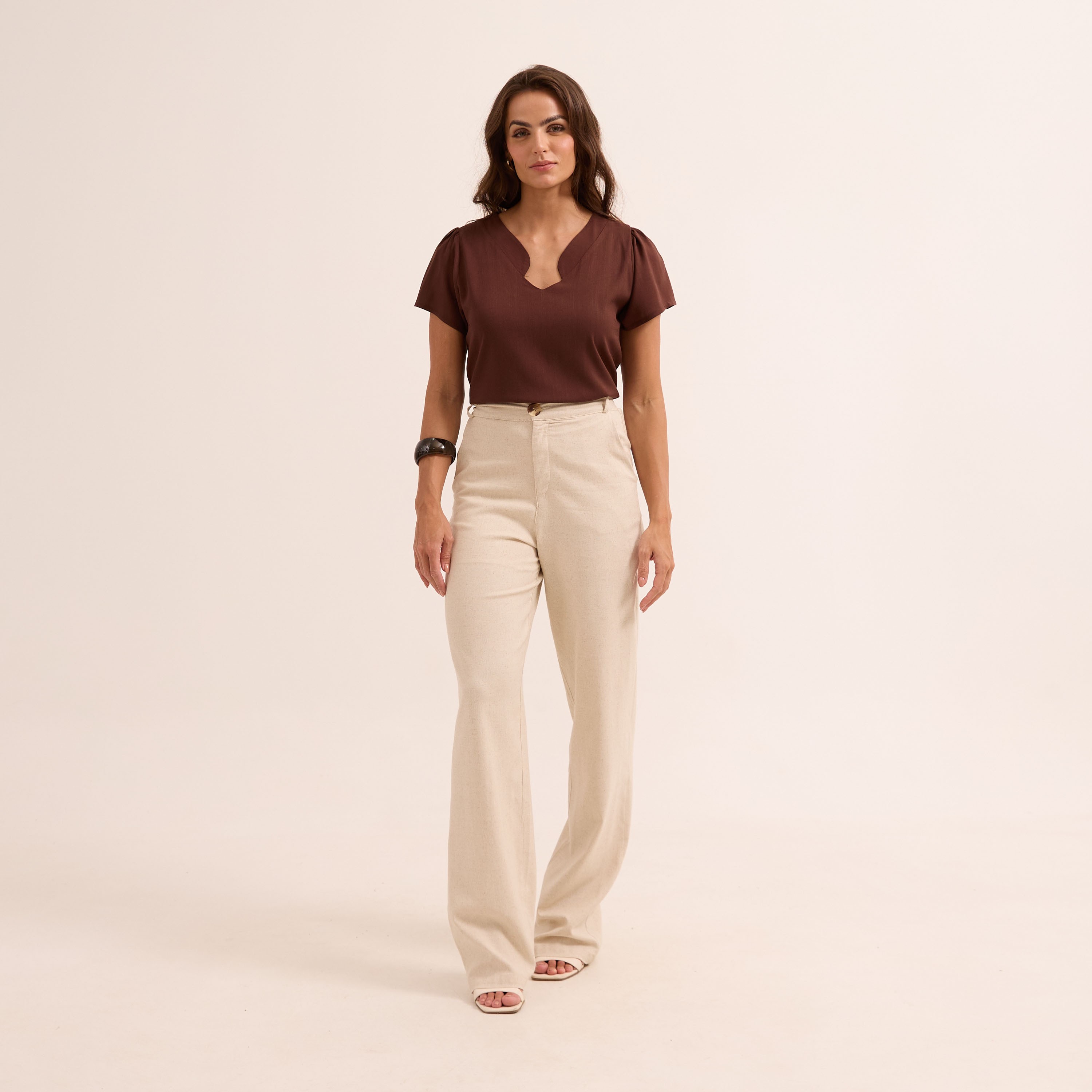 Calça Linho com Elastano com Elástico nas Costas