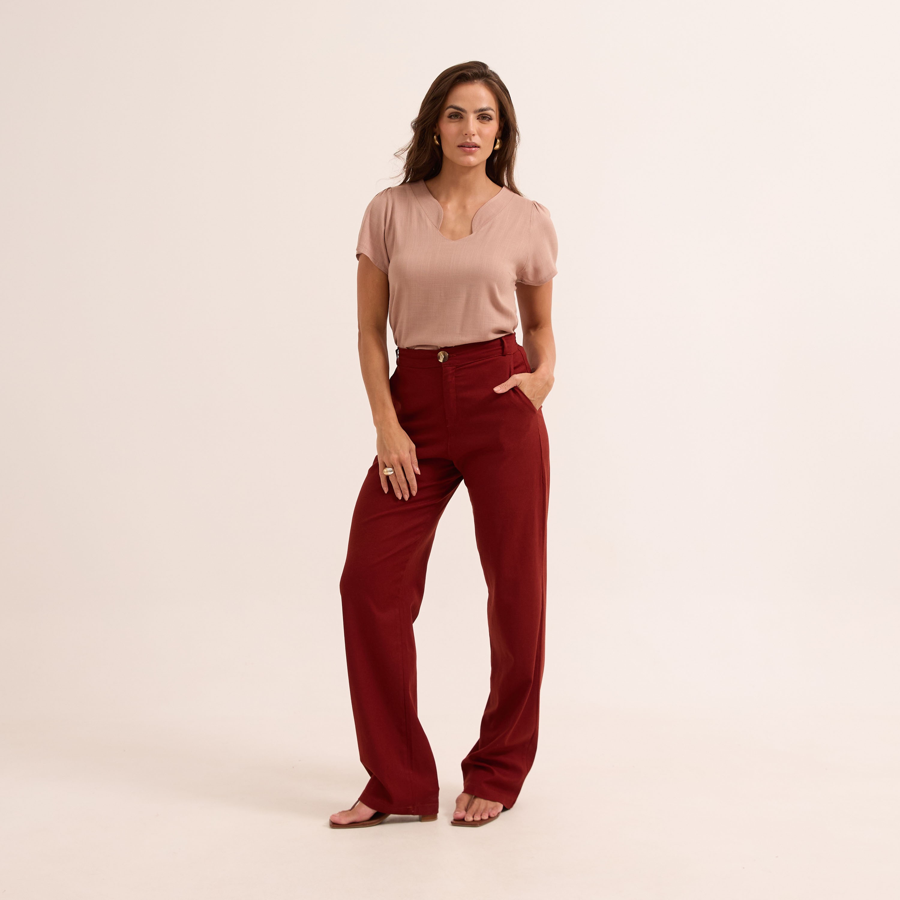 Calça Linho com Elastano com Elástico nas Costas