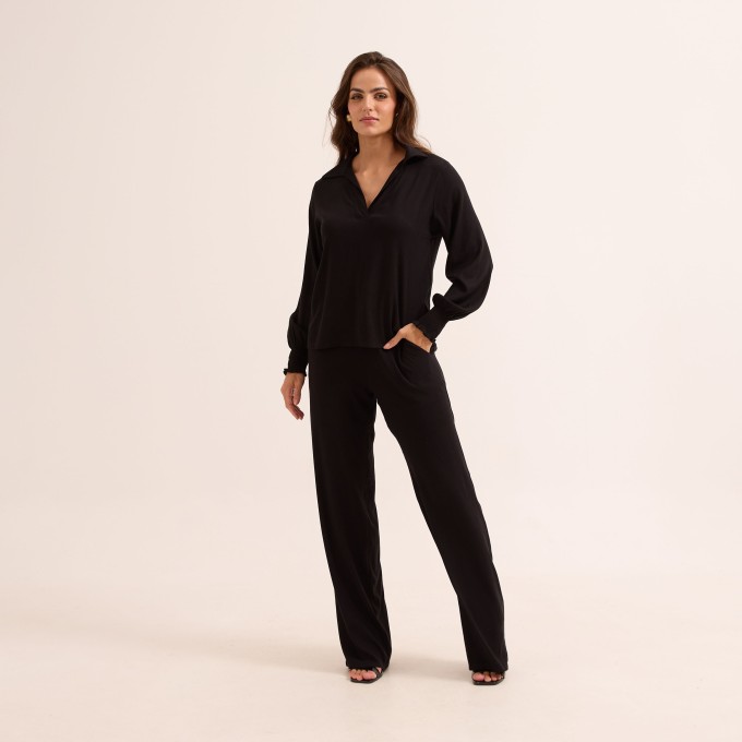 Conjunto em Slub com Elastano Calça e Blusa Manga Longa