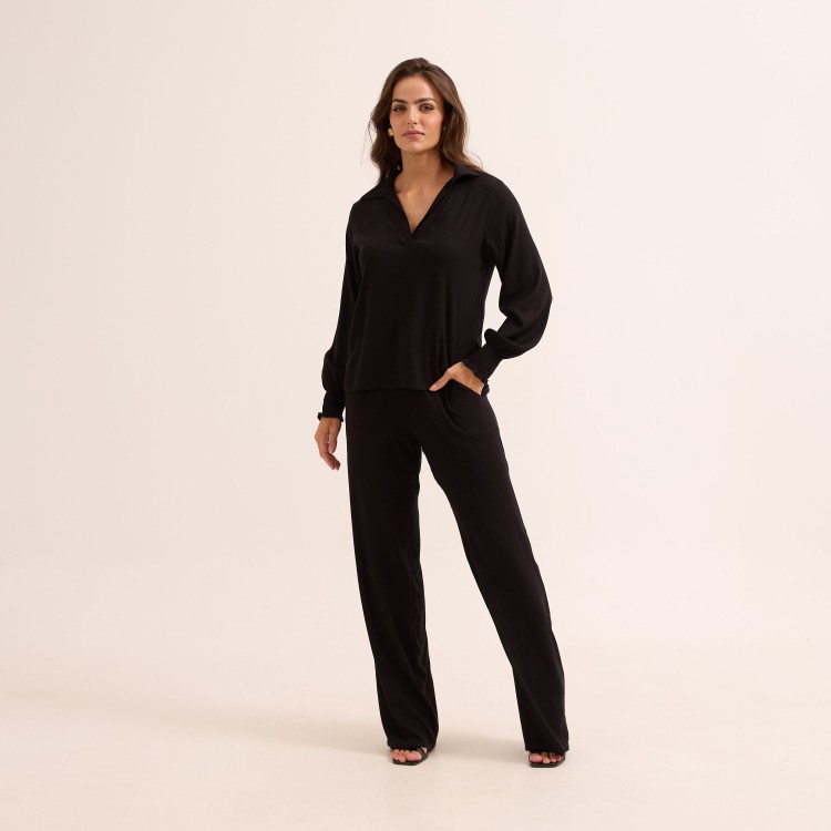 Conjunto em Slub com Elastano Calça e Blusa Manga Longa