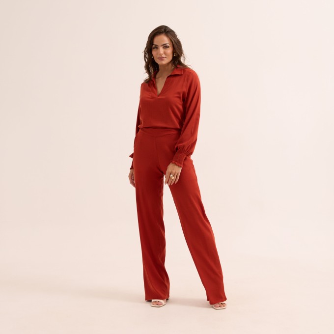 Conjunto em Slub com Elastano Calça e Blusa Manga Longa