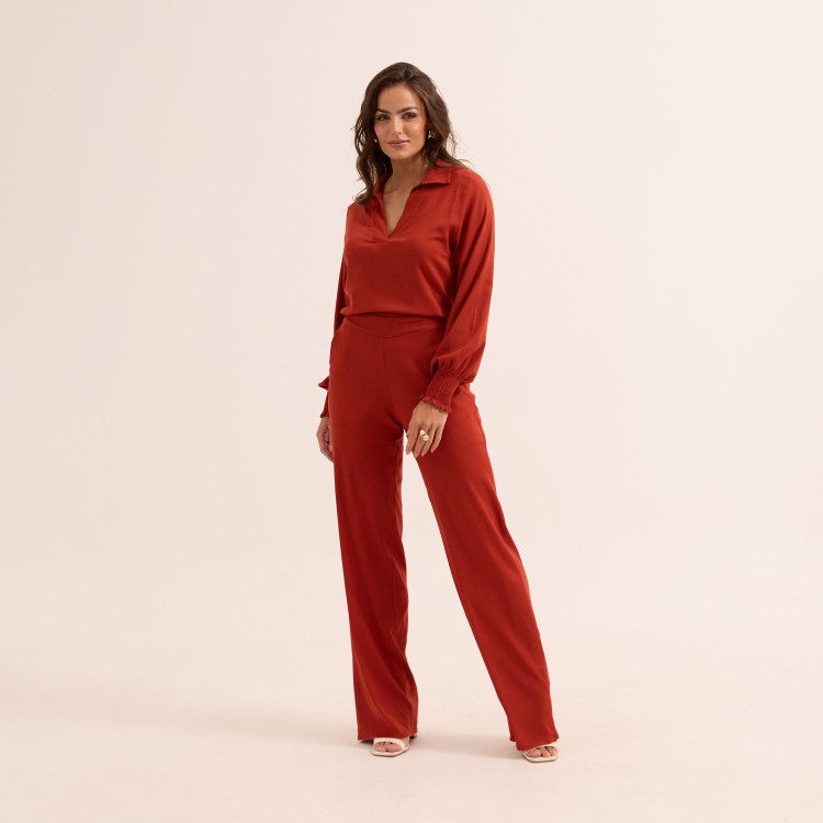 Conjunto em Slub com Elastano Calça e Blusa Manga Longa